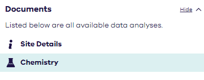 the chemistry button can be seen below site details in the documents section.